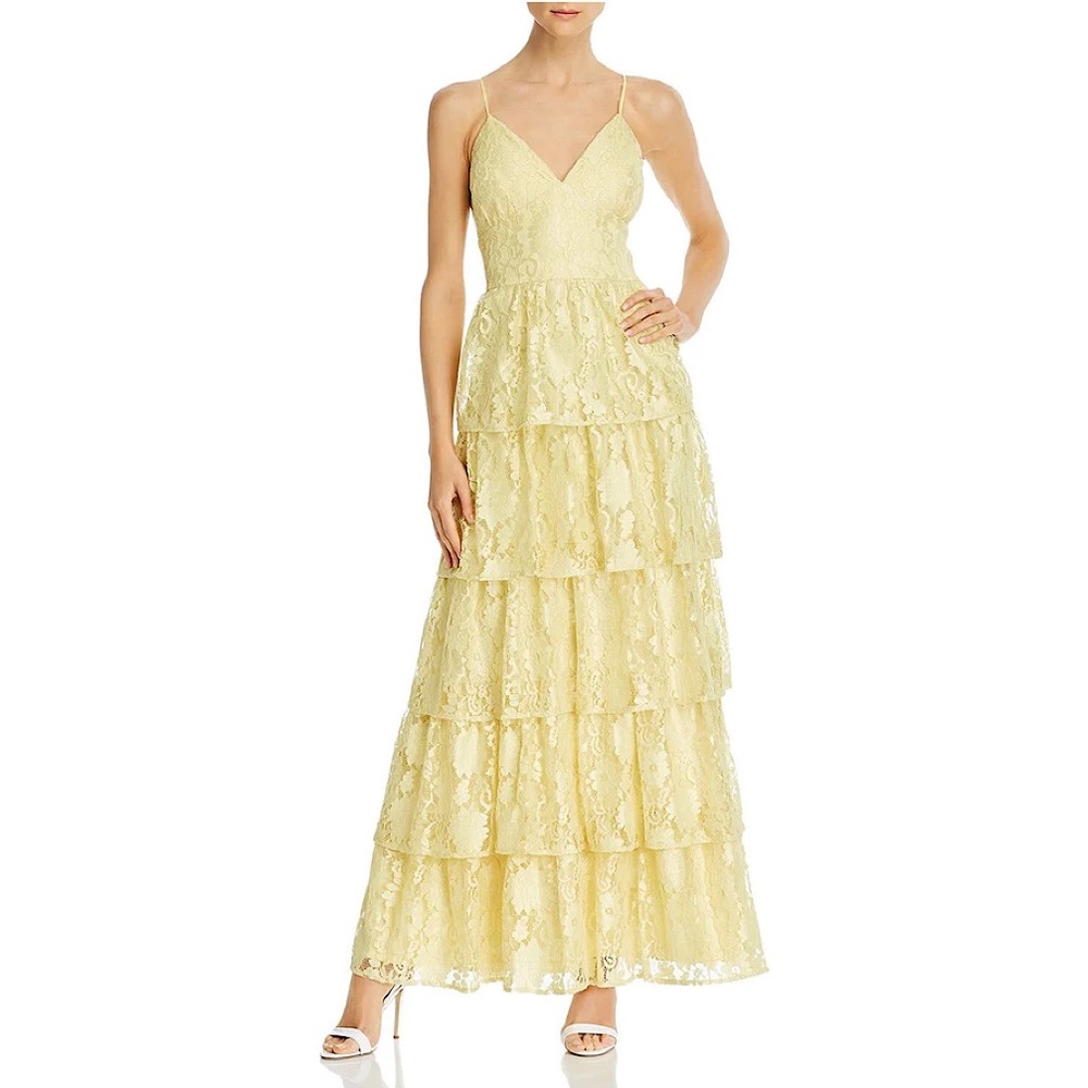 Laundry by Shelli Segal Tiered Lace Gown Dress Yellow 2